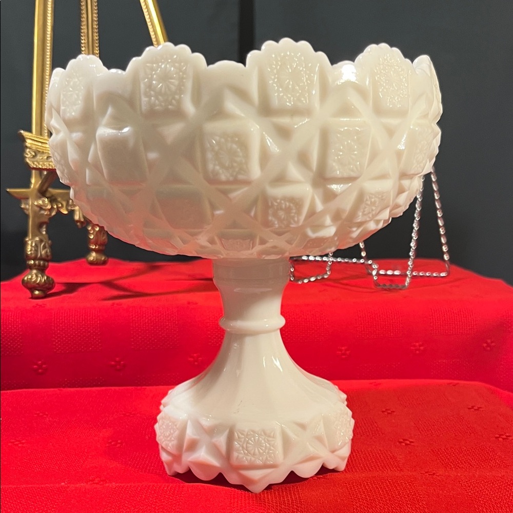 White Pedestal Milk Glass Bowl